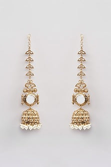 Gold Finish White Kundan Polki Jhumka Earrings