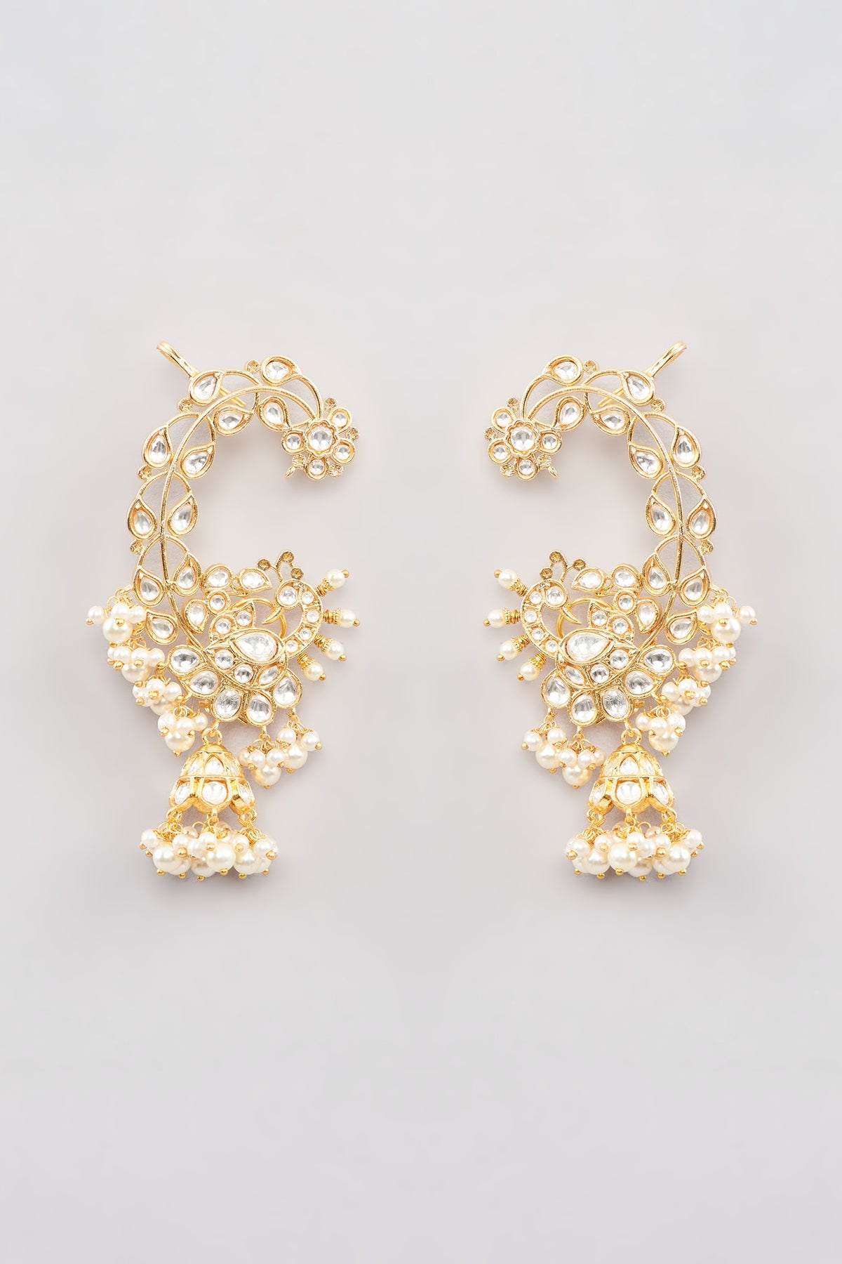 Gold Finish Pachi Kundan Polki Chandbali Earrings
