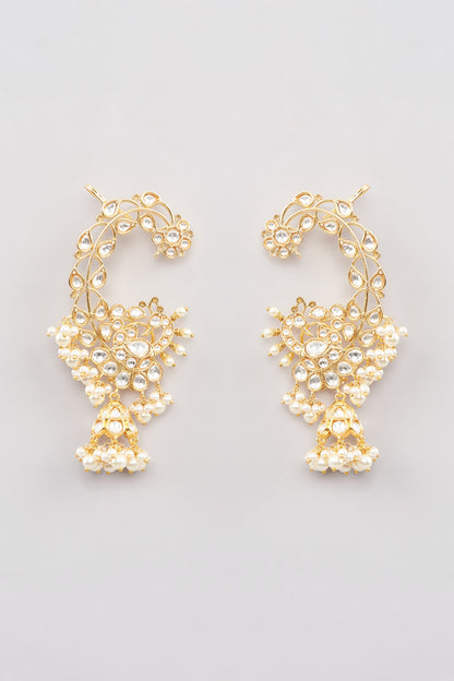 Gold Finish Pachi Kundan Polki Chandbali Earrings