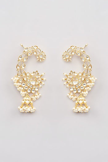 Gold Finish Pachi Kundan Polki Chandbali Earrings