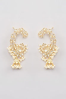 Gold Finish Pachi Kundan Polki Chandbali Earrings