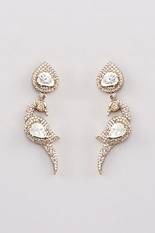 Gold Finish White Kundan Polki Dangler Earrings