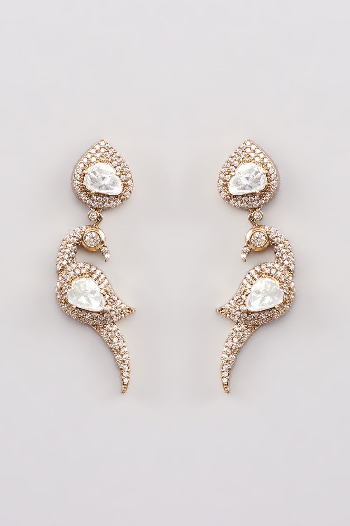 Gold Finish White Kundan Polki Dangler Earrings