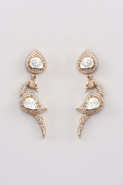 Gold Finish White Kundan Polki Dangler Earrings