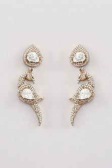 Gold Finish White Kundan Polki Dangler Earrings