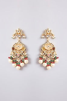 Gold Finish Kundan Polki & Beaded Dangler Earrings