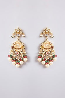 Gold Finish Kundan Polki & Beaded Dangler Earrings