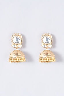 Gold Finish White Stone Earrings