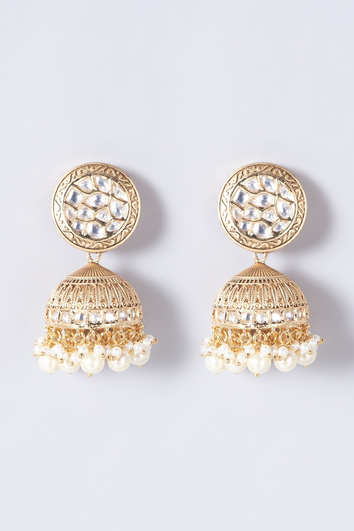 Gold Finish Pearl Jhumka Earrings