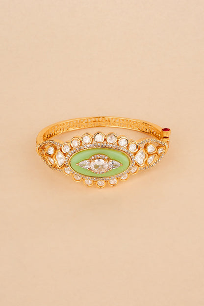 Gold Plated Kundan Polki & Green Stone Bracelet