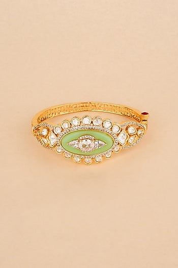 Gold Plated Kundan Polki & Green Stone Bracelet