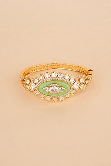 Gold Plated Kundan Polki & Green Stone Bracelet