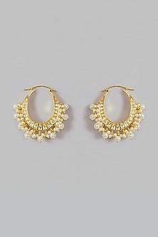 Gold Plated Kundan Polki & Pearl Drop Chandbali Earrings
