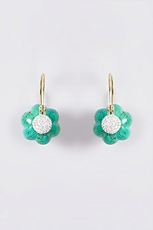 Gold Plated Turquoise Bead & American Diamond Hoop Earrings