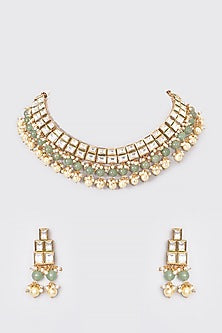 Gold Plated Kundan Polki & Navratna Stone Necklace Set