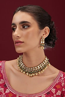 Gold Plated Kundan Polki & Navratna Stone Necklace Set