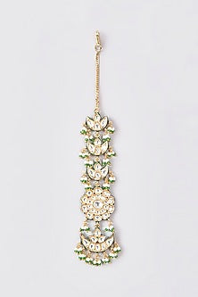 Gold Plated Kundan Polki & Pearl Drop Maangtikka