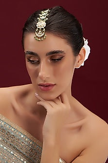 Gold Plated Kundan Polki & Pearl Drop Maangtikka