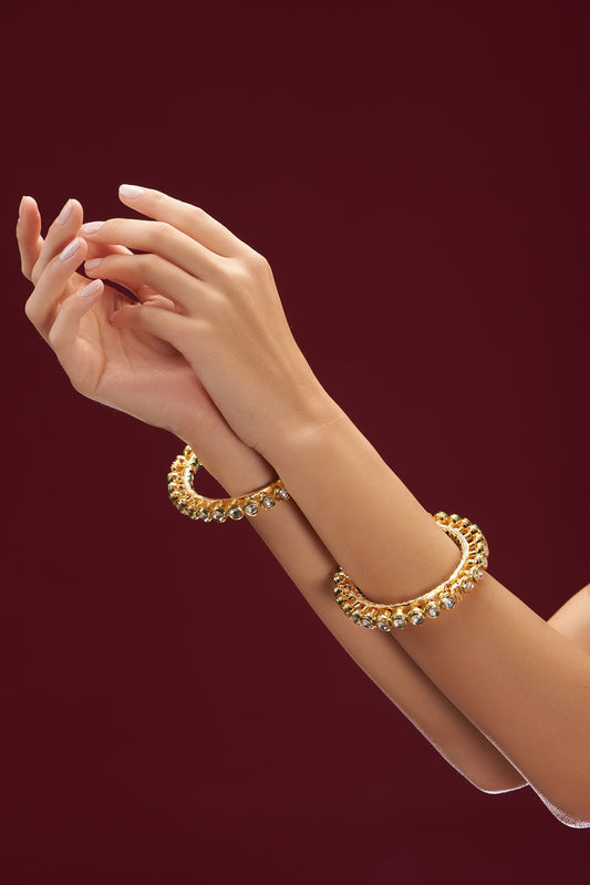 Gold Plated Kundan Polki Pacheli Bangles (Set Of 2)