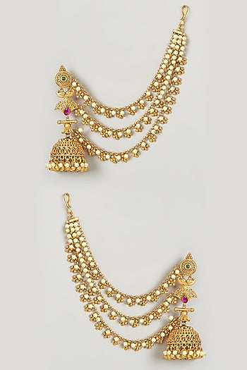 Gold Plated Pearl & Pink Stones Jhumka Earrings