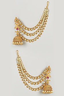 Gold Plated Pearl & Pink Stones Jhumka Earrings
