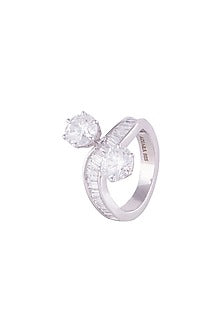 White Finish 925 Sterling Silver Swarovski Zircon Solitaire Ring