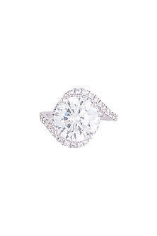 White Finish 925 Sterling Silver Swarovski Zircon Solitaire Cocktail Ring