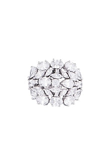 White Finish 925 Sterling Silver Swarovski Zircon Fancy Cocktail Ring
