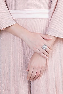 White Finish 925 Sterling Silver Swarovski Zircon Fancy Cocktail Ring