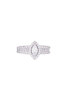White Finish 925 Sterling Silver Swarovski Zircon Solitaires Ring