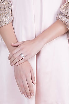 White Finish 925 Sterling Silver Swarovski Zircon Solitaires Ring