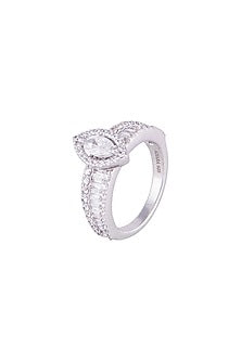 White Finish 925 Sterling Silver Swarovski Zircon Solitaires Ring