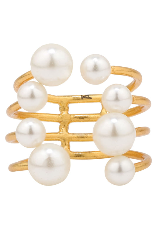 Gold Pearl Embellished Designer Ring 
