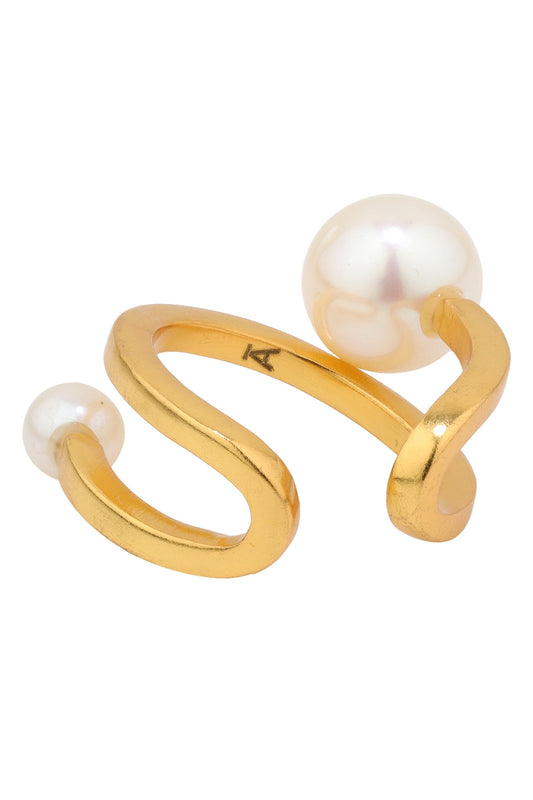 Twirl Design Gold Pearl Ring 