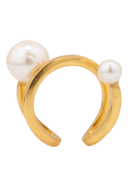 Twirl Design Gold Pearl Ring 