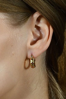 Gold Plated (Water Resistance Premium Plating) Pink Zircon Honeycomb Huggies Hoop Earrings