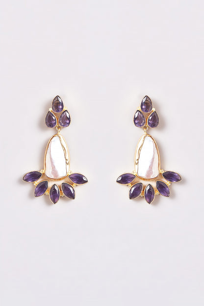 Gold Finish Amethyst Dangler Earrings