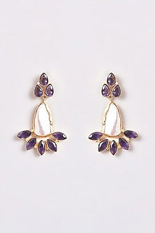 Gold Finish Amethyst Dangler Earrings