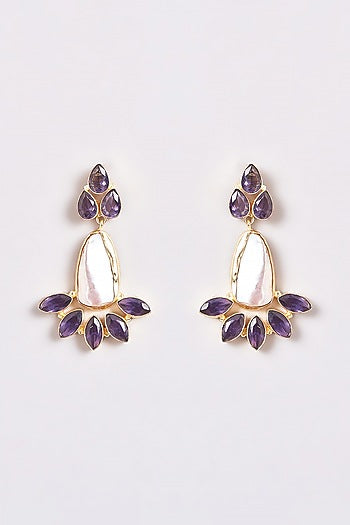 Gold Finish Amethyst Dangler Earrings