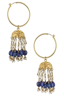 Gold Finish Blue Maniya And Pearl Jhumki Earrings