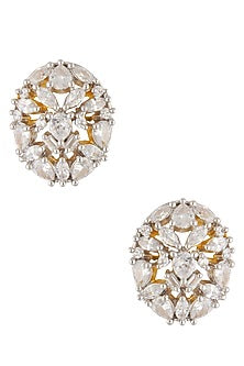 Gold Finish Zircons Oval Earrings