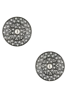Antique Silver Glossy Finish Zircons Round Stud Earrings