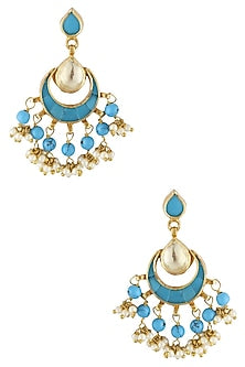 Gold Finish Firoza Kundan And Pearl Earrings