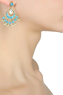 Gold Finish Firoza Kundan And Pearl Earrings