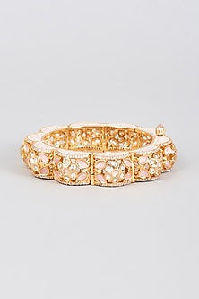 Gold Finish Kundan Polki & Diamond Enamelled Bracelet