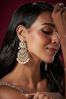 Micro Gold Finish Kundan Polki Temple Chandbali Earrings