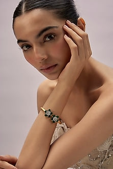 Gold Finish Emerald Synthetic Stones Bracelet