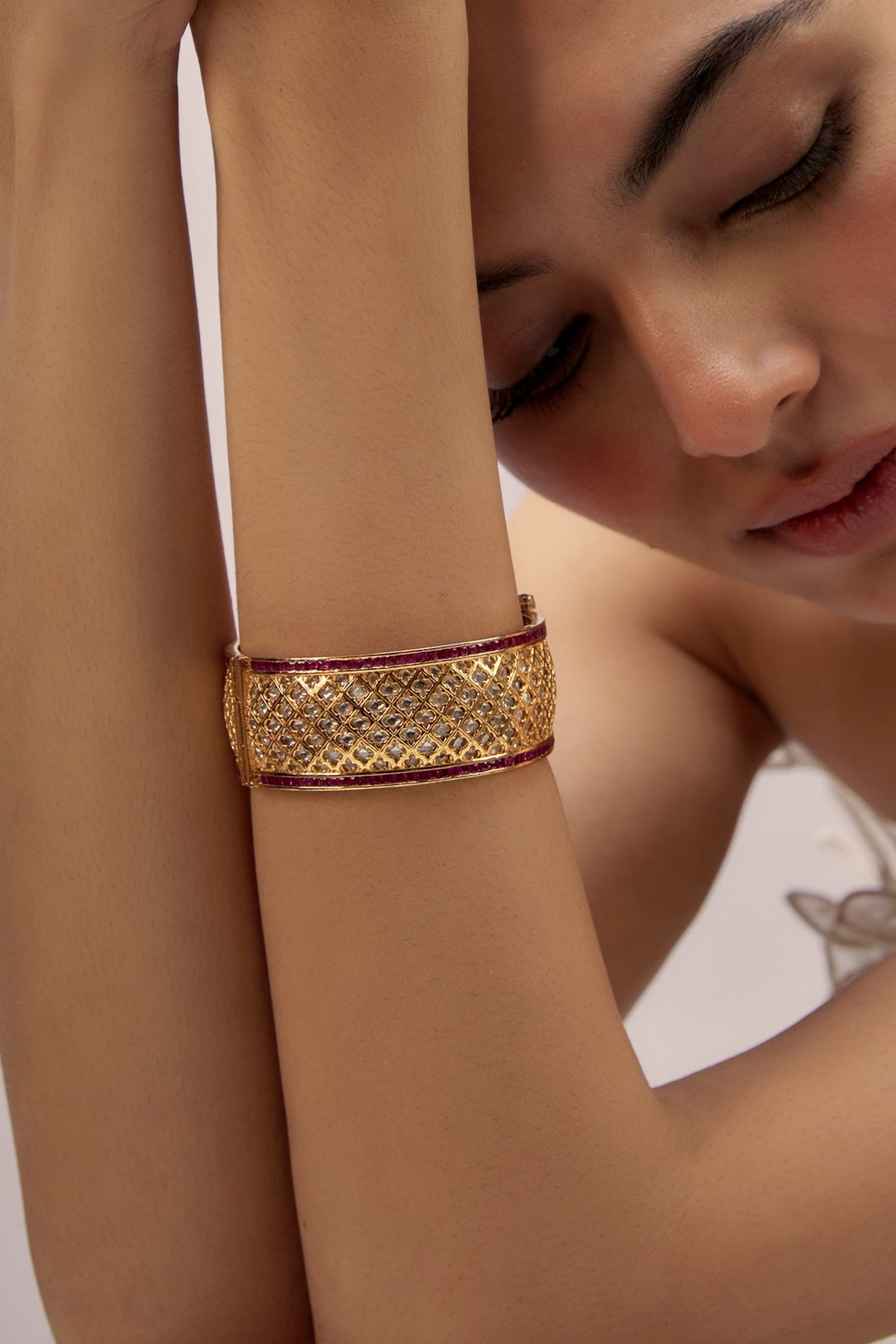 Gold Finish Ruby Stone Uncut Broad Kada