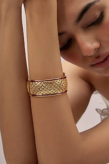 Gold Finish Ruby Stone Uncut Broad Kada