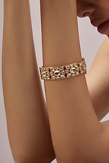 Gold Finish Uncut Stone & Kundan Polki Bracelet